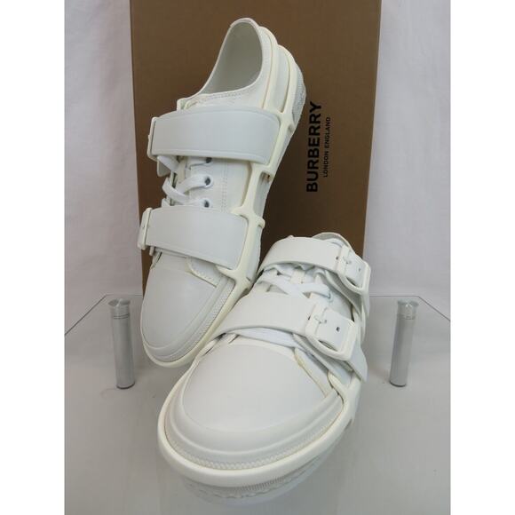 $790 BURBERRY LCS VERS WHITE CANVAS RUBBER STRAPS LOGO LOW TOP SNEAKERS 11 US 44 - Picture 10 of 14